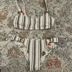 Abercrombie & Fitch Green Striped Reversible Floral Bikini Set | XS